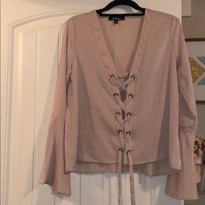Lulu’s Lace-Up/Bell Sleeve Blouse